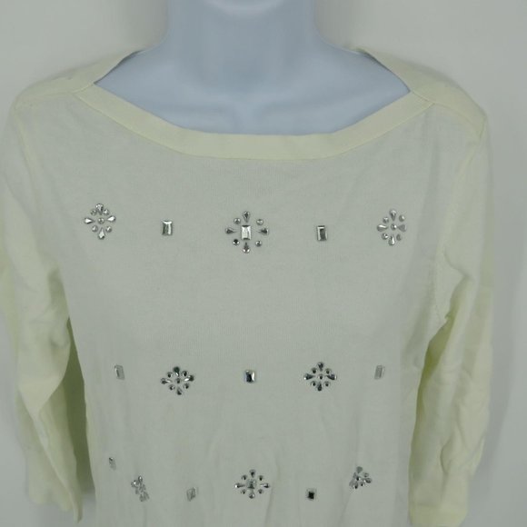 Tommy Hilfiger Womens Embellished 3/4 Sleeve Ivory Sweater S NWT $79.50 - Picture 3 of 4